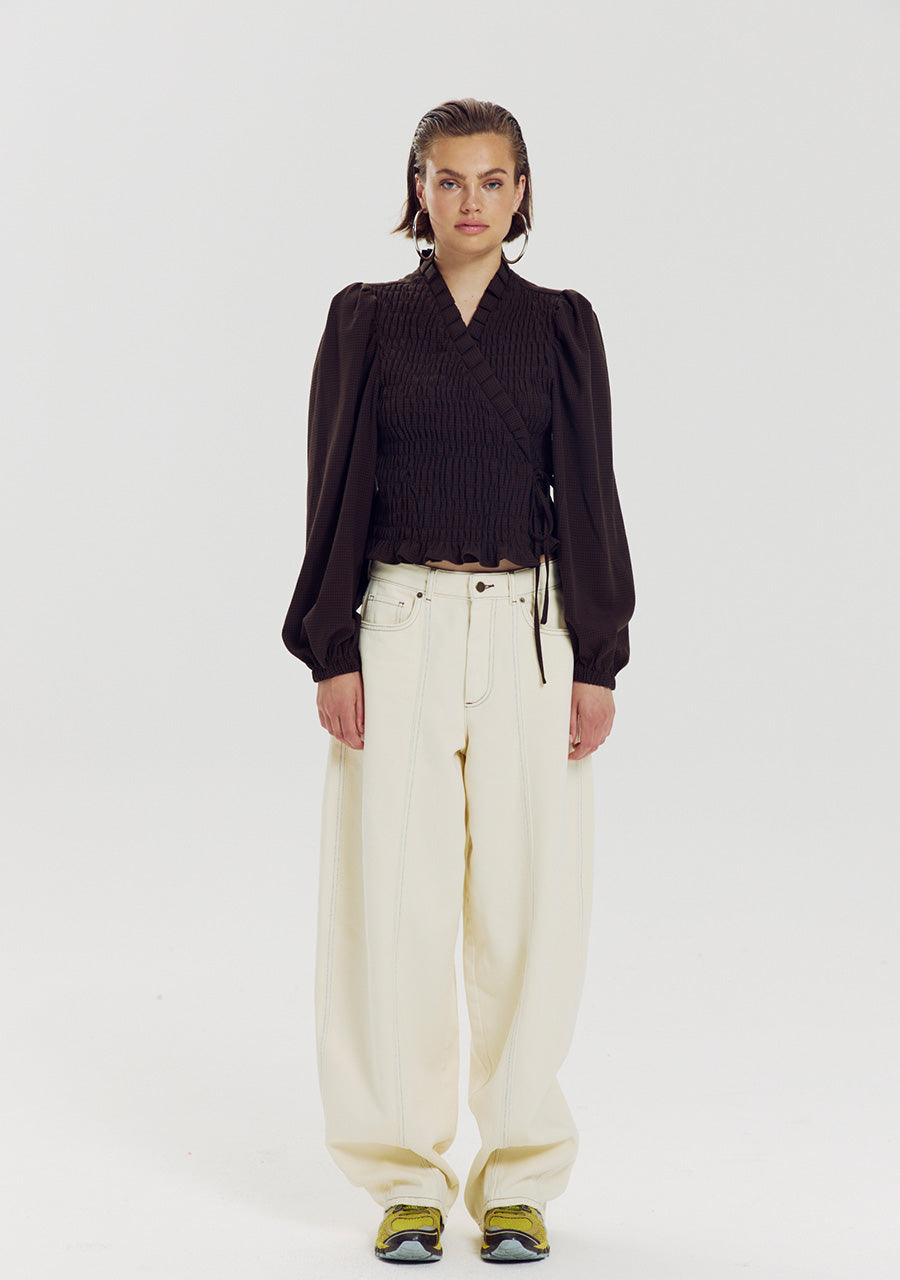 Harper & Yve Debby wikkeltop checkered bruin