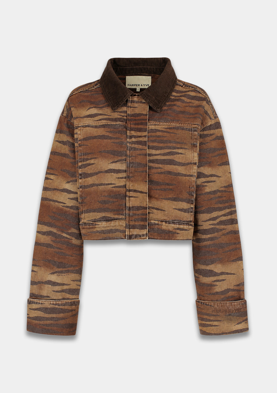 Harper & Yve Fiona tiger denim jacket bruin