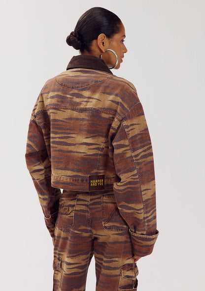 Harper & Yve Fiona tiger denim jacket bruin