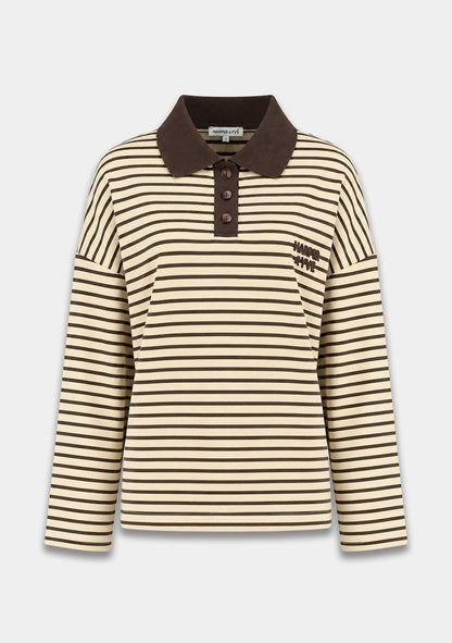Harper & Yve Pollie gestreepte polo longsleeve brown