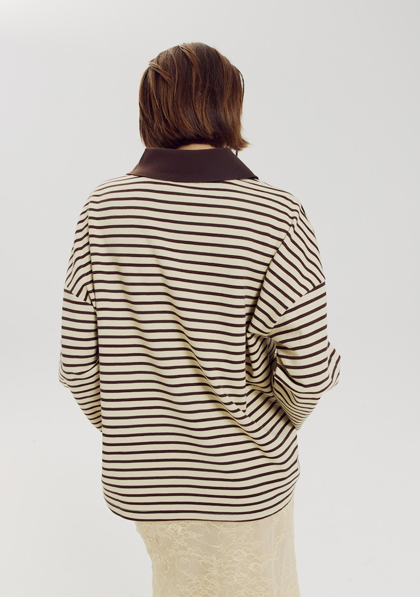 Harper & Yve Pollie gestreepte polo longsleeve brown