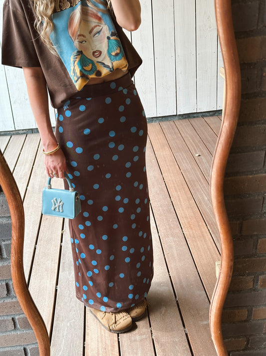 Harper & Yve Leny maxi skirt polkadot bruin licht blauw