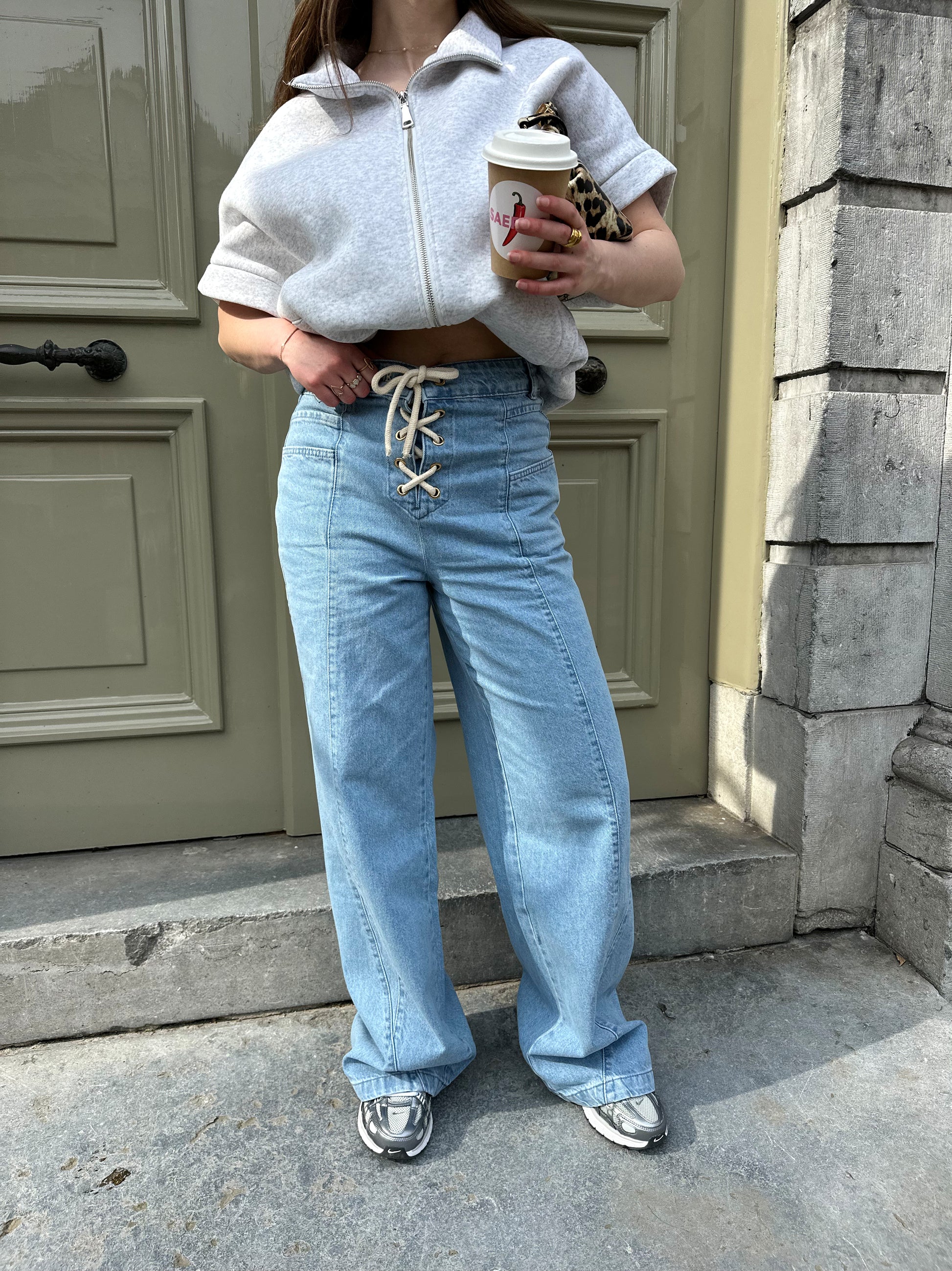 straight leg jeans met veter details