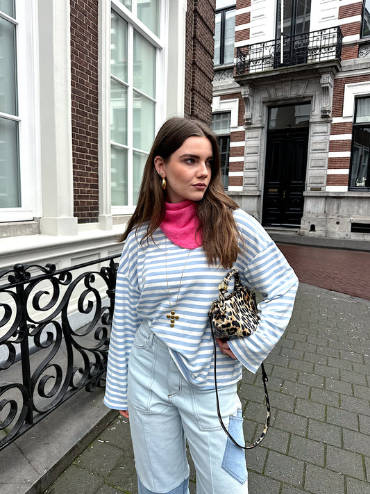 Romy gestreiftes Langarmshirt Blau