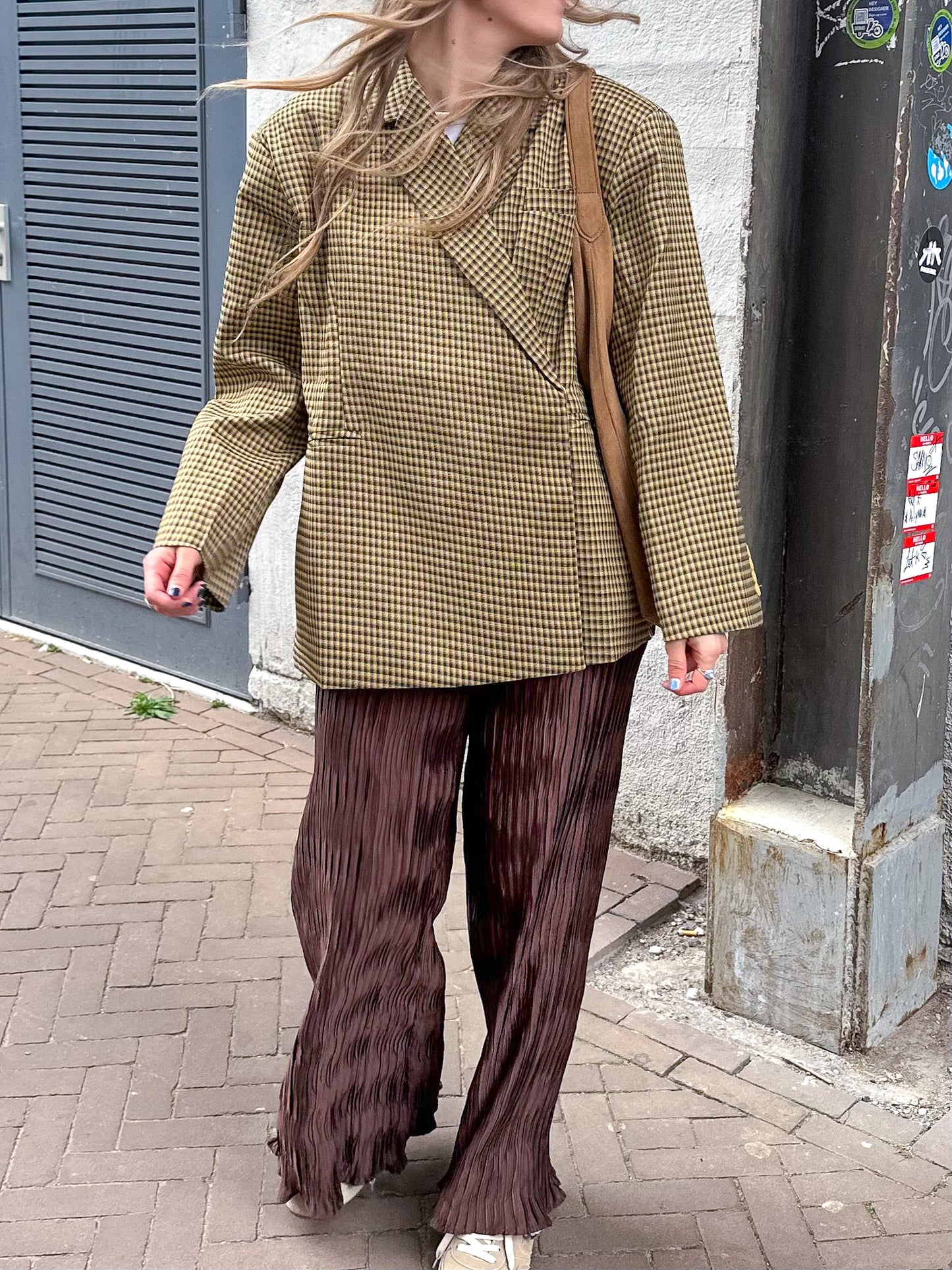 Kastenförmiger Oversize-Blazer kariert Senfgelb