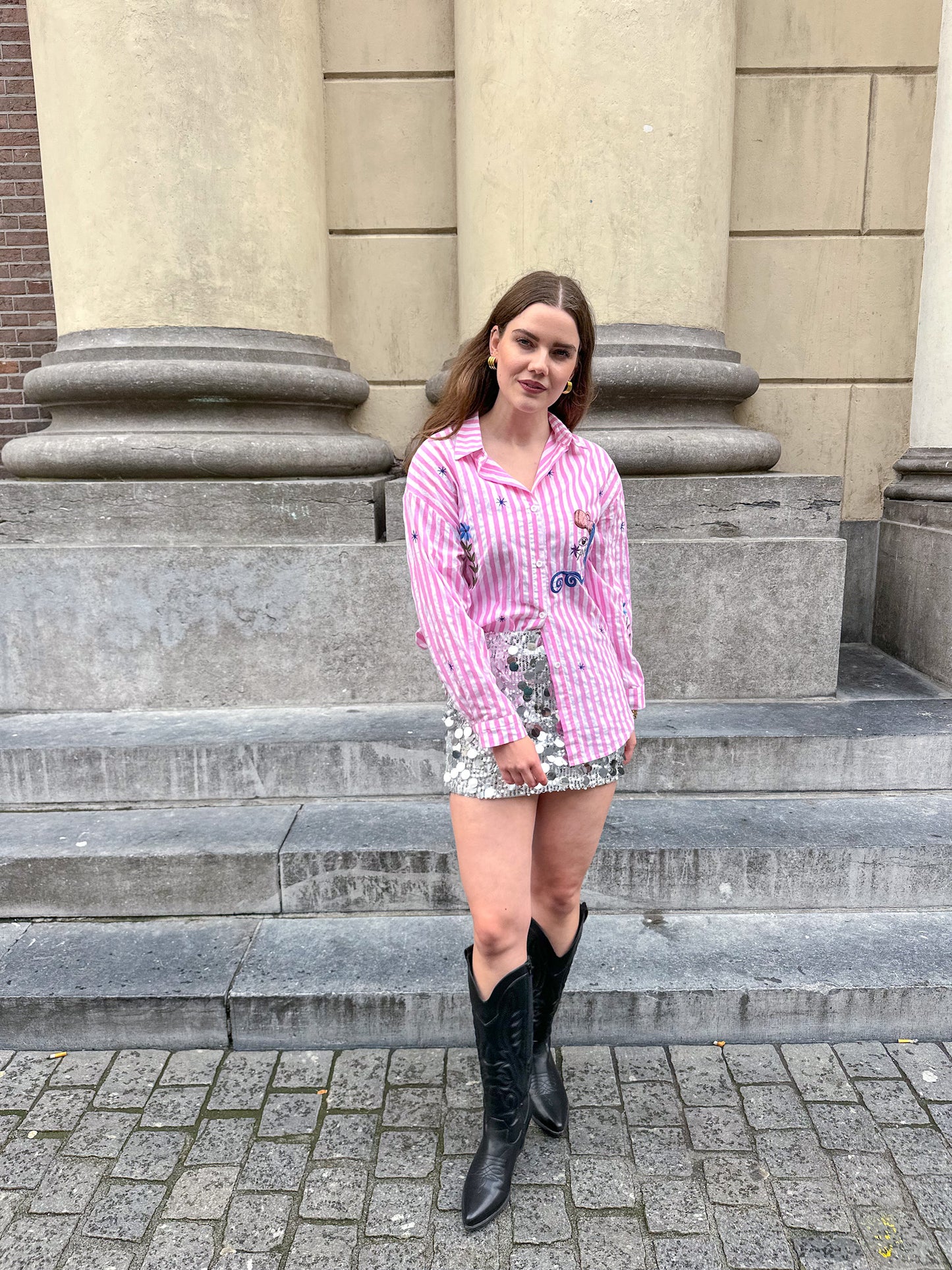Bluse mit pinken Streifen-Patches