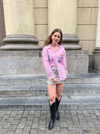 Bluse mit pinken Streifen-Patches