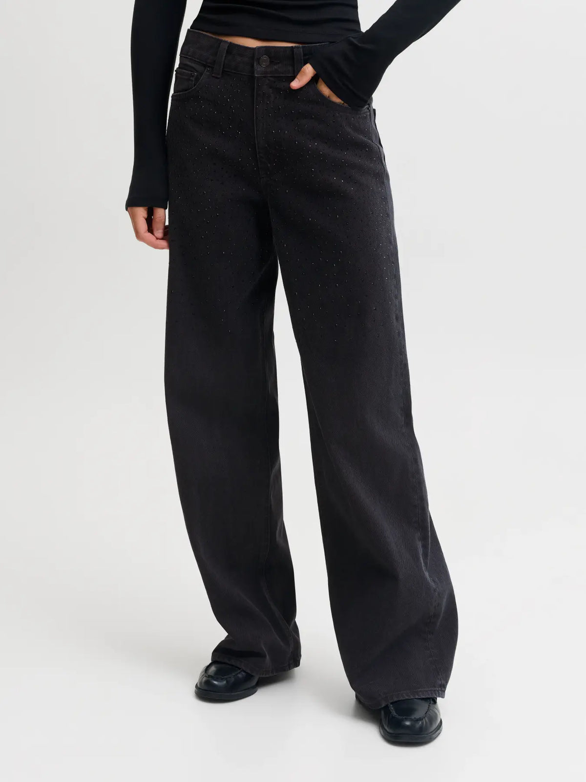 Tokyo ava wide leg jeans met strass black