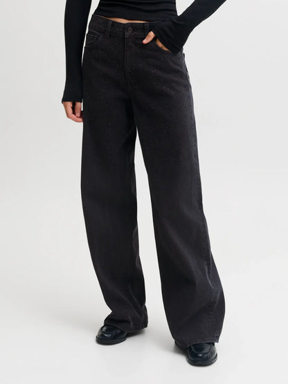 Tokyo ava wide leg jeans met strass black