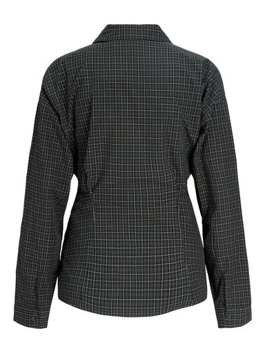 Viola poplin geruite blouse wrap tie moss green