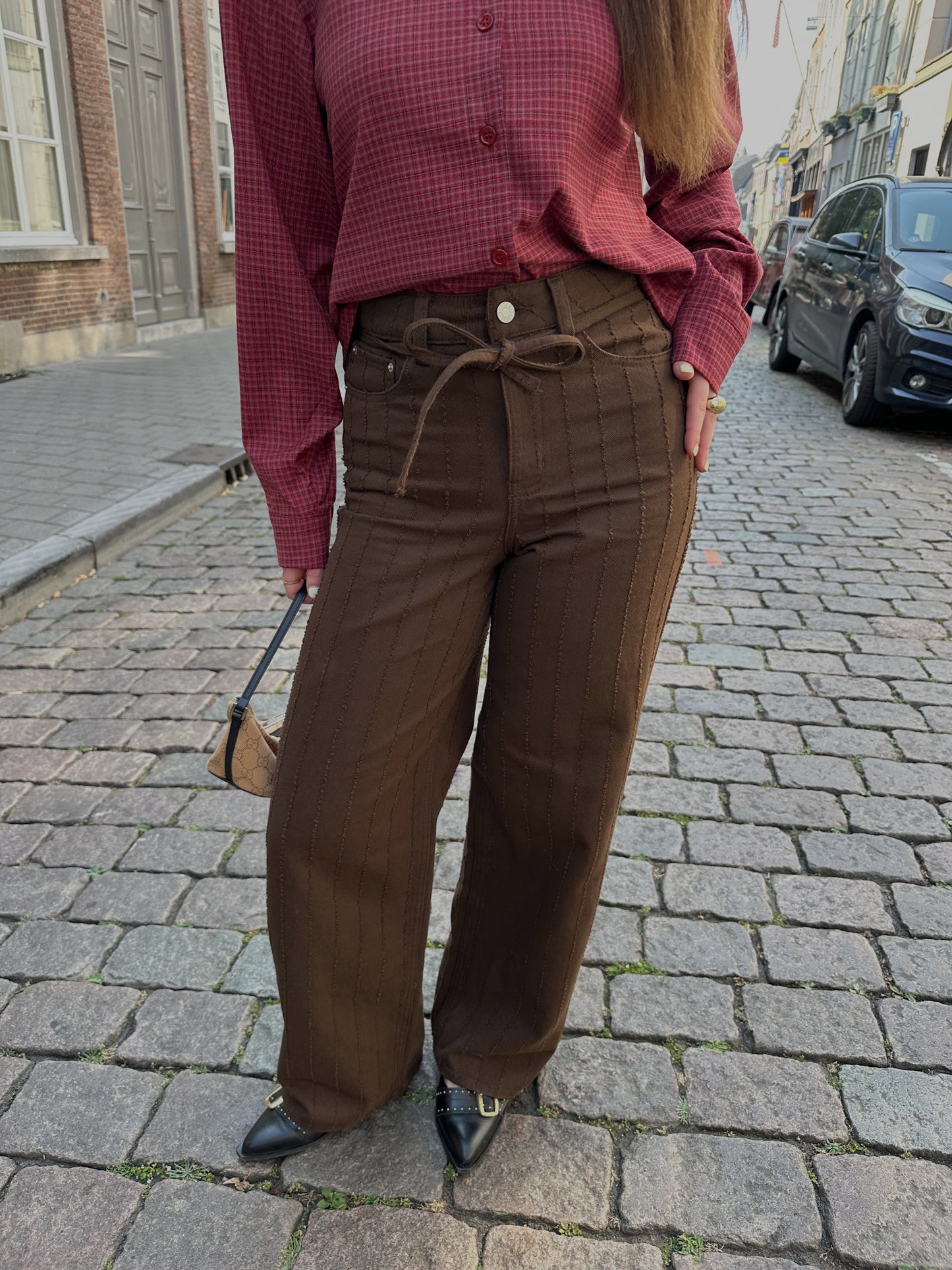 JXZOE sille wide leg denim pants bruin