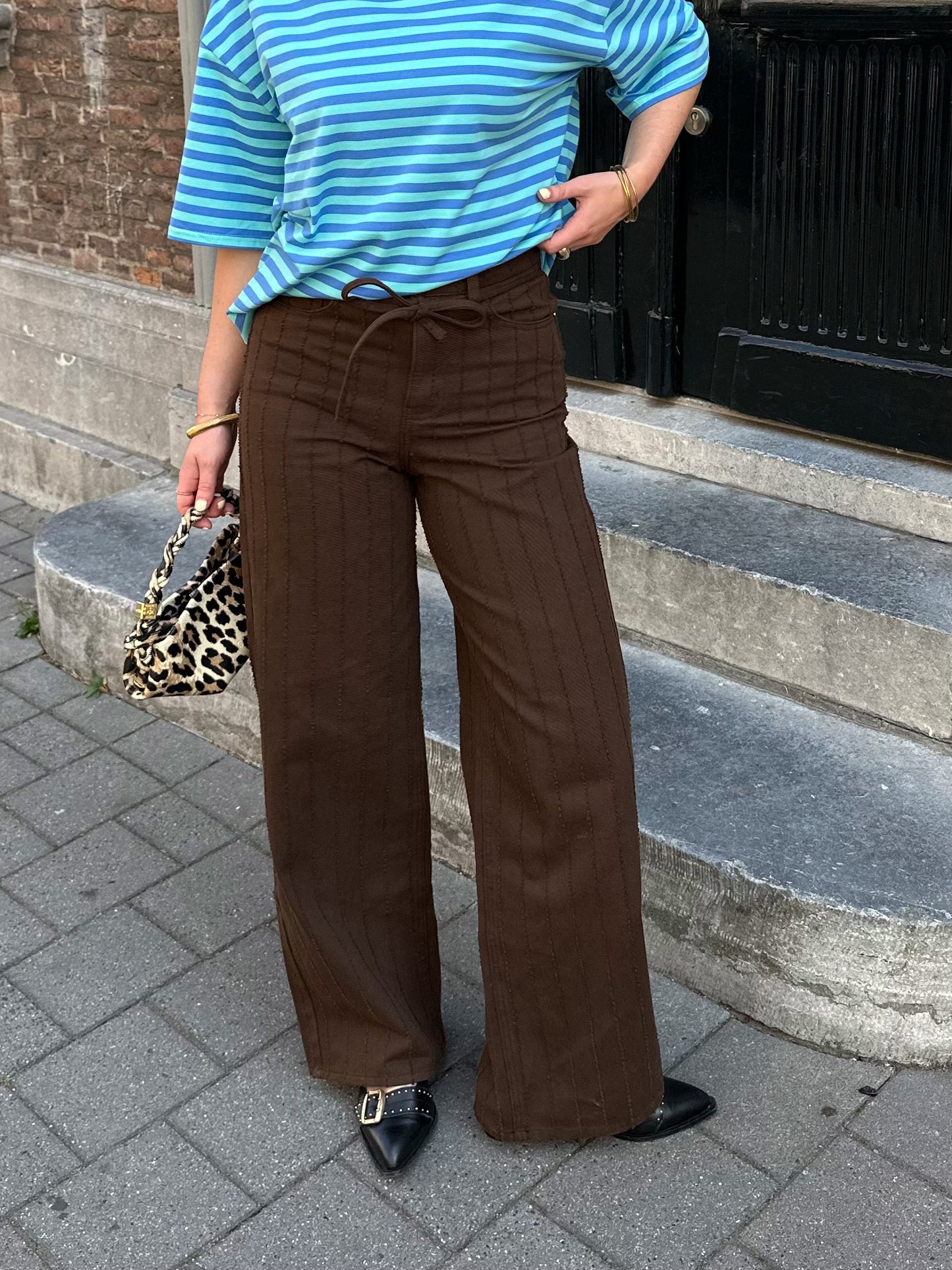 JXZOE sille wide leg denim pants bruin