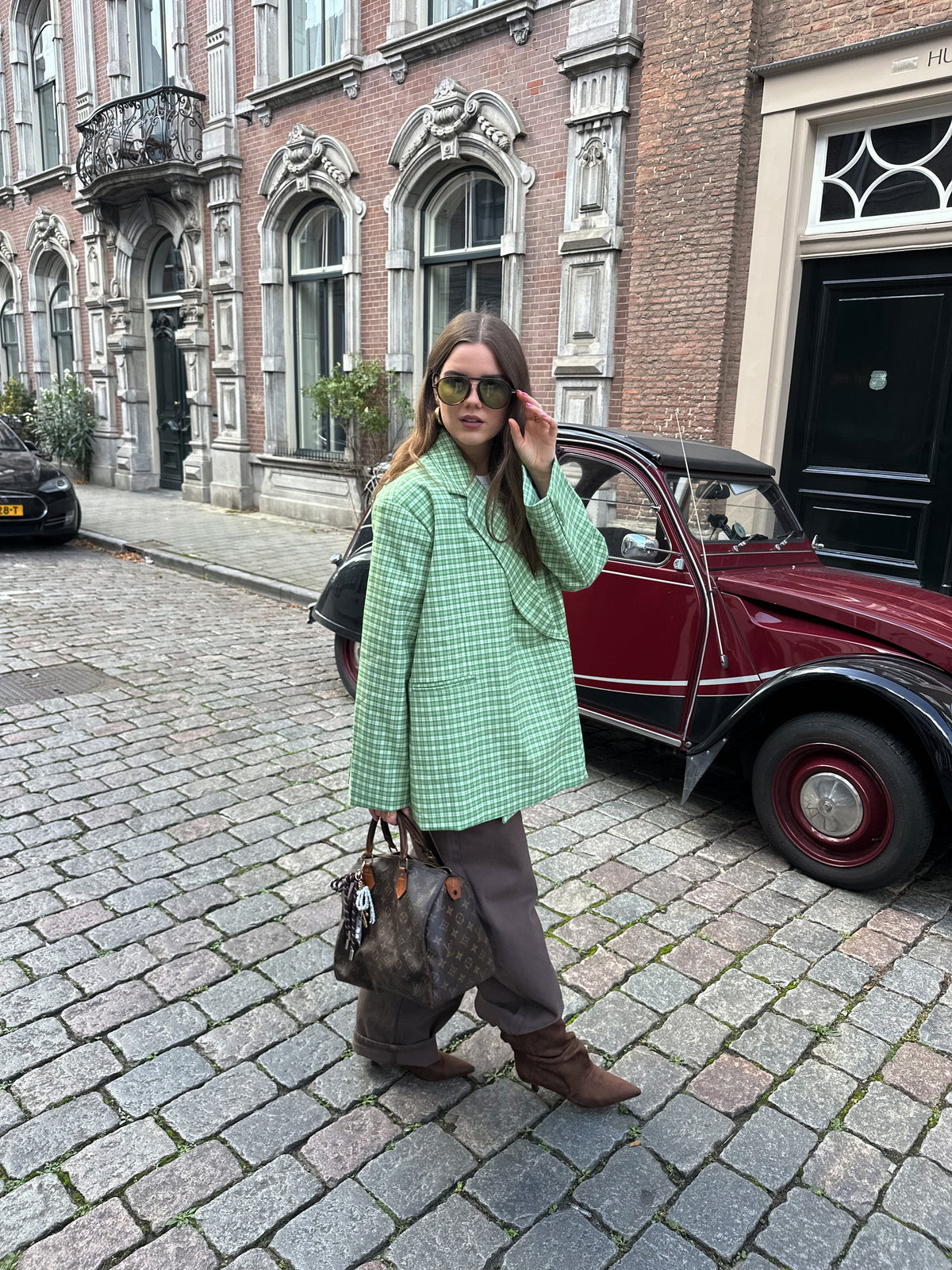 Boxy Oversized Blazer kariert grün
