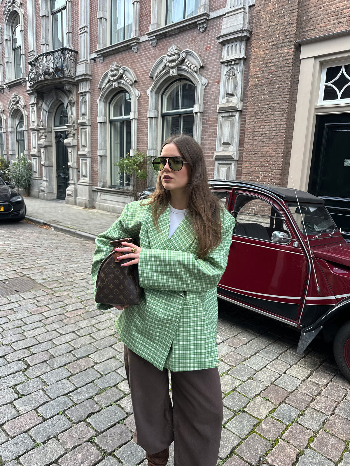 Boxy Oversized Blazer kariert grün