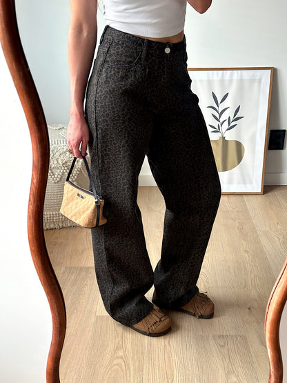 Leopard Straight Jeans Dunkelbraun