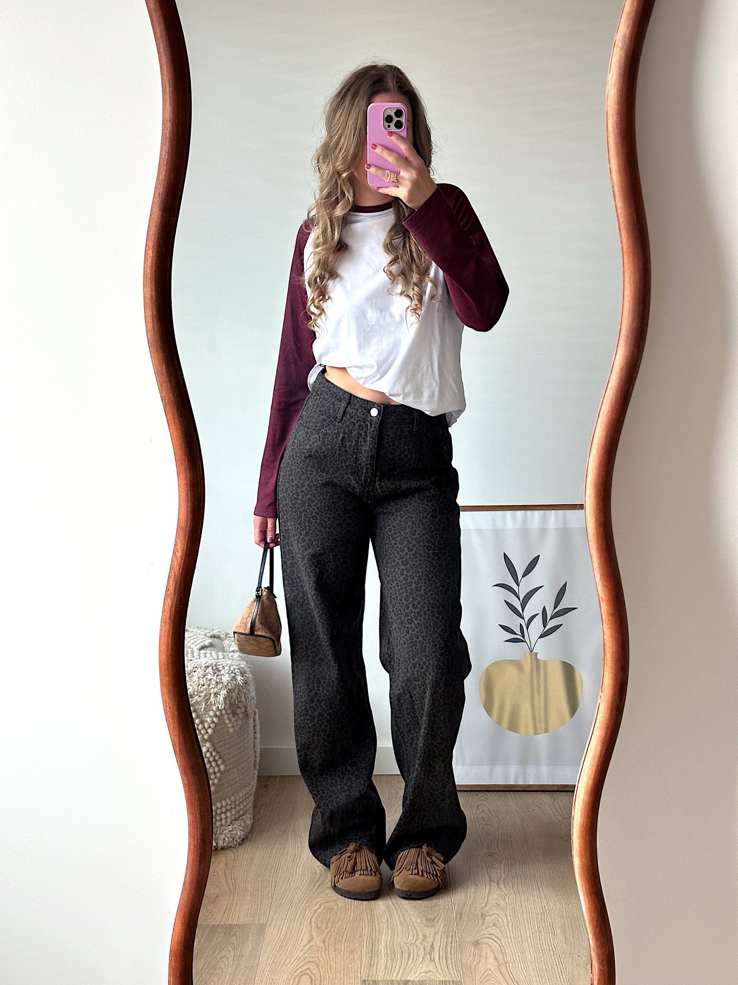 Leopard Straight Jeans Dunkelbraun