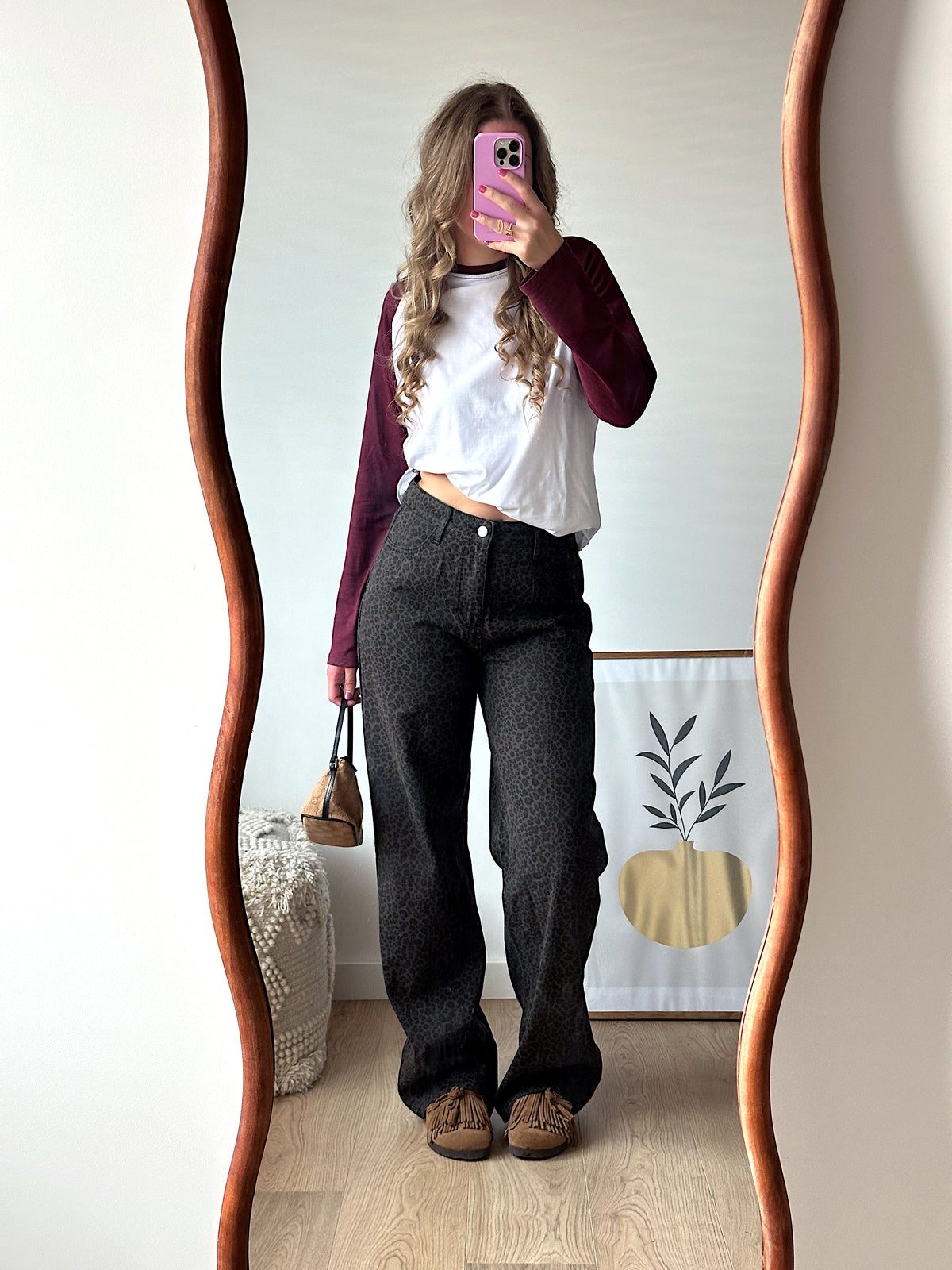 Leopard Straight Jeans Dunkelbraun