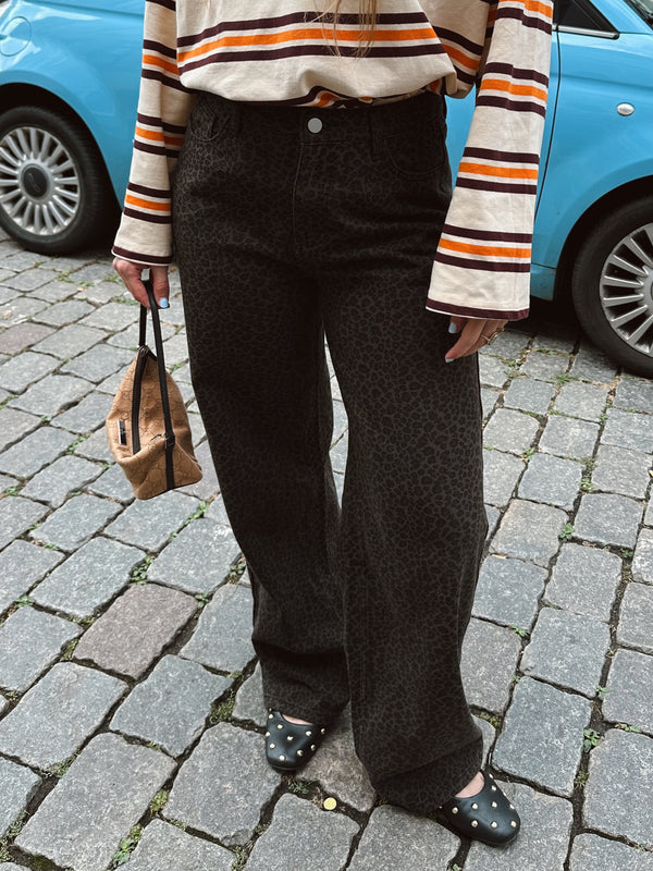 Leopard Straight Jeans Dunkelbraun