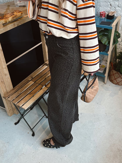 Leopard Straight Jeans Dunkelbraun