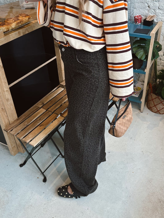 Leopard Straight Jeans Dunkelbraun