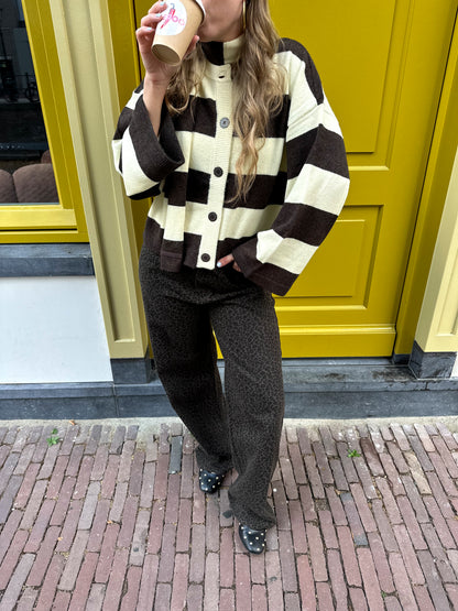 Leopard Straight Jeans Dunkelbraun