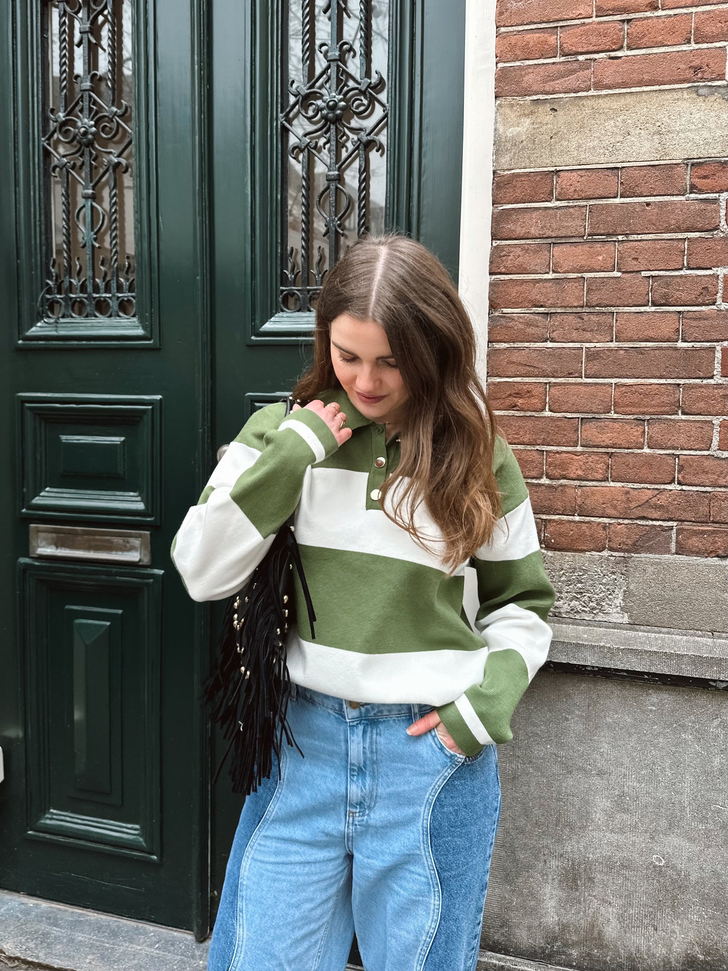 Lotte Polopullover Streifen grün