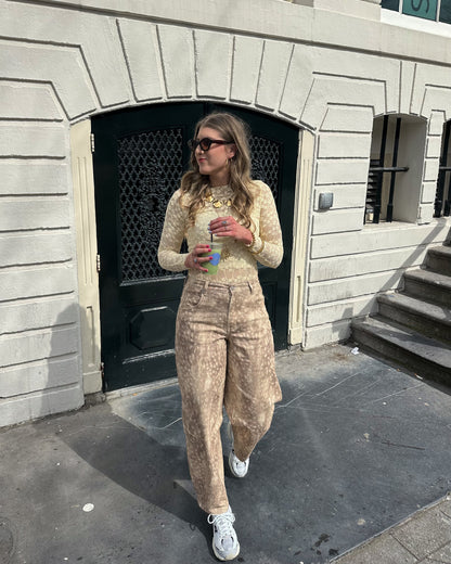 Nora Bambi Print Hose Baggy Balloon Fit Beige