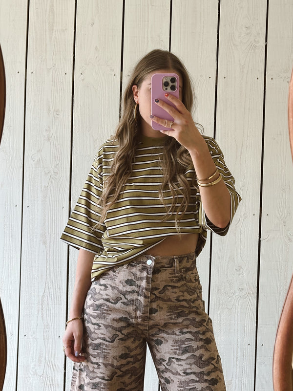 Olivia t-shirt met strepen donkergroen