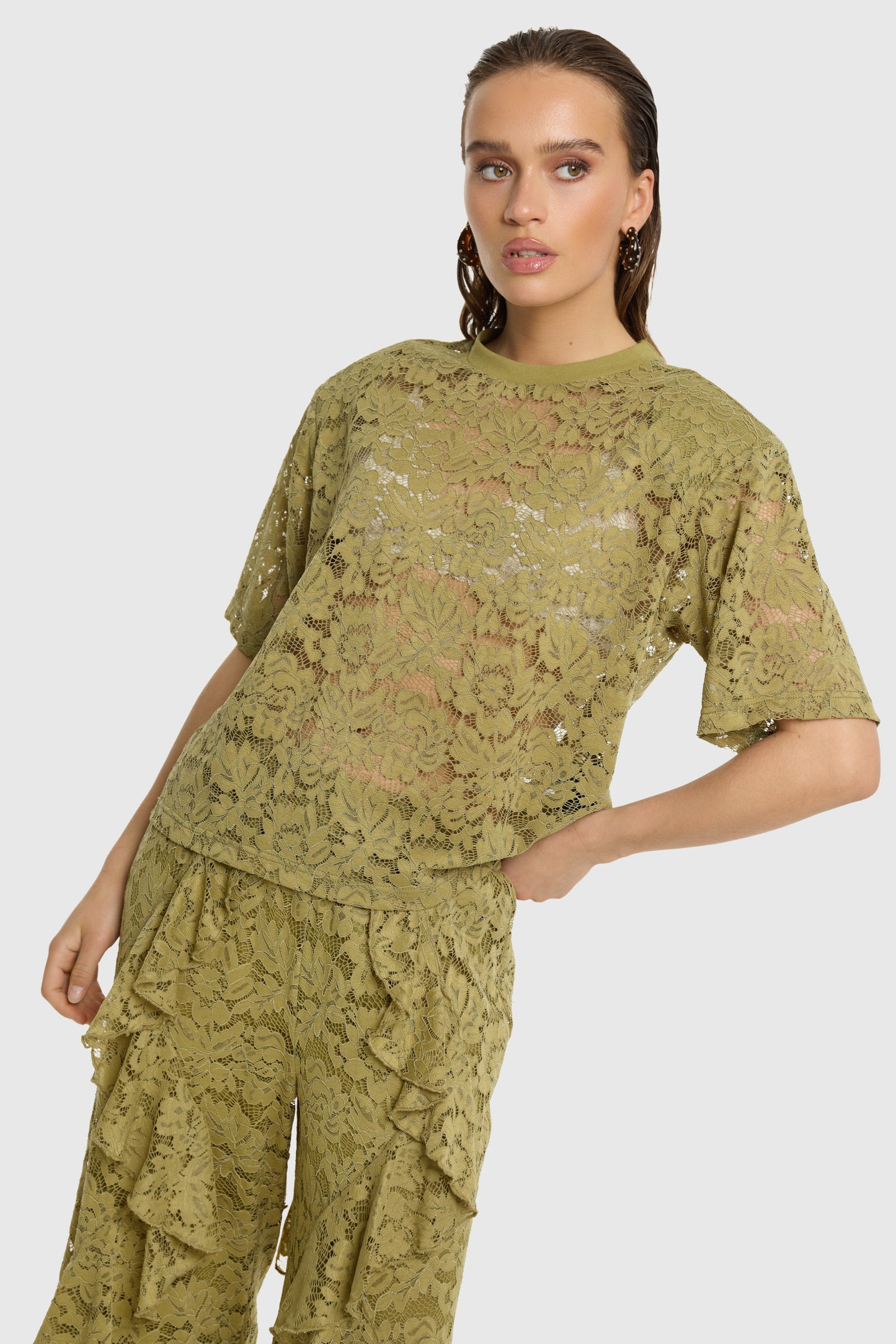 Refined Department ANGIE T-Shirt geblümt Army Green