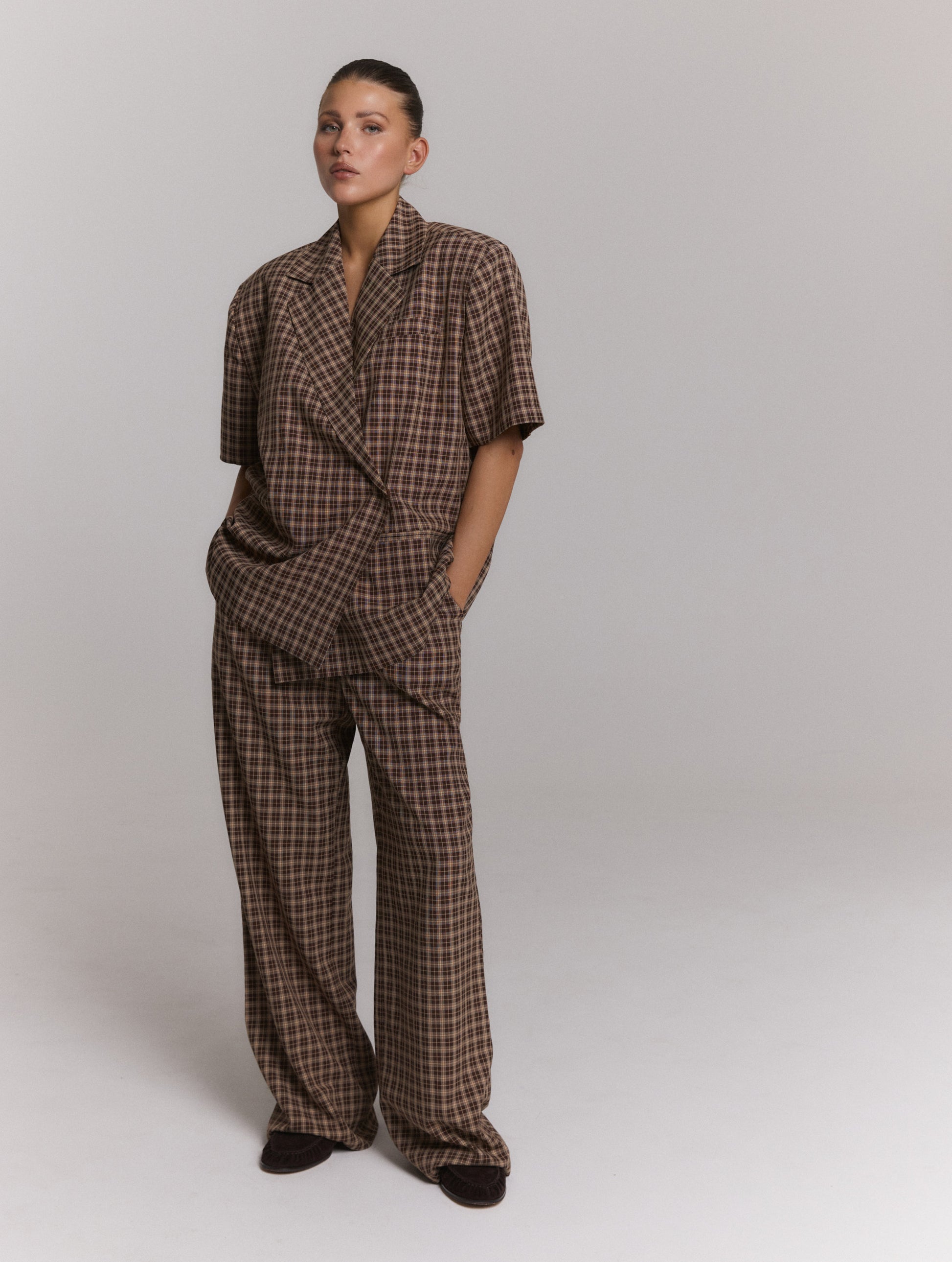 Refined Department ELLA oversized blazer check bruin