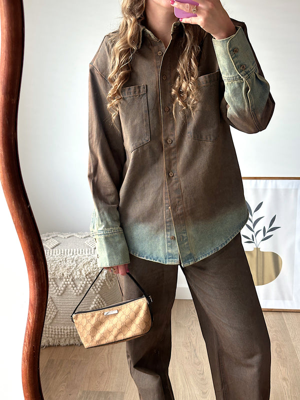 Refined Department NARO washed denim blouse bruin