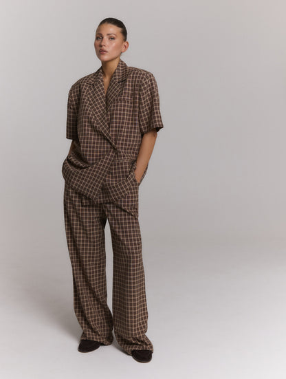 Refined Department PUCK check pants en ELLA check blazer co-ord set bruin 
