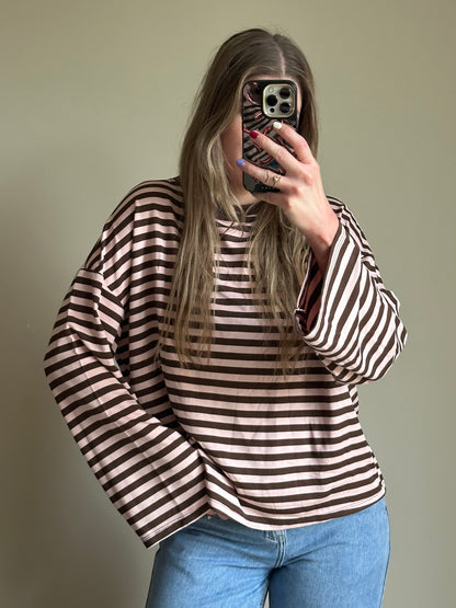 Romy gestreiftes Langarmshirt rosa