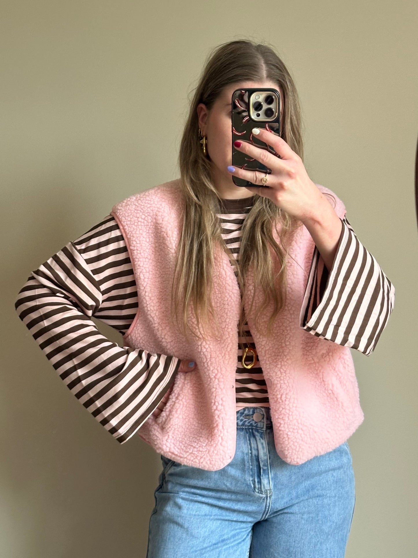Romy gestreiftes Langarmshirt rosa