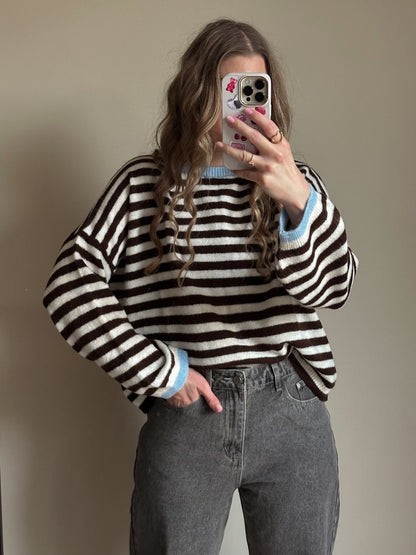 Salbeistreifenpullover braun blau