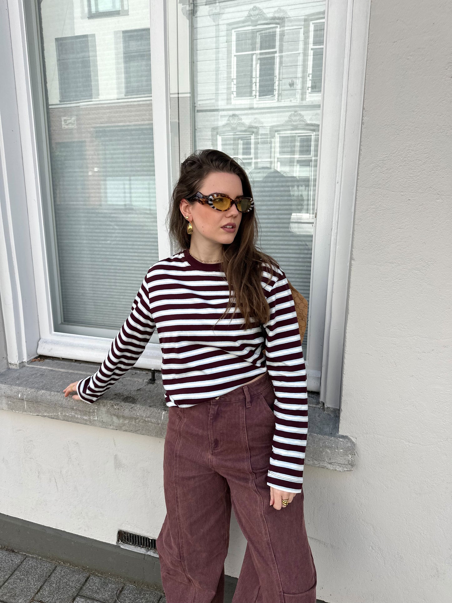 Sophia boxy striped longsleeve bordeaux