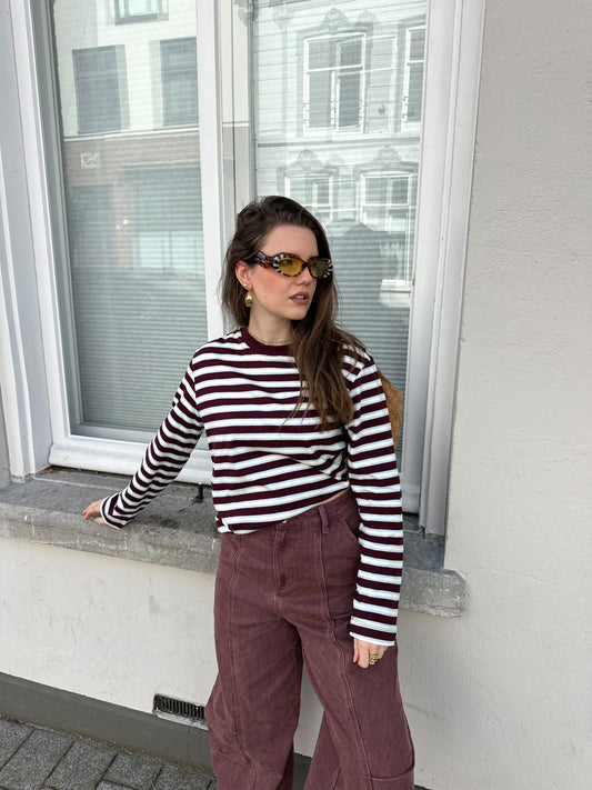 Sophia boxy striped longsleeve bordeaux