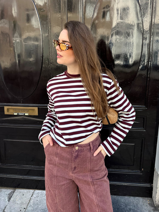 Sophia boxy striped longsleeve bordeaux