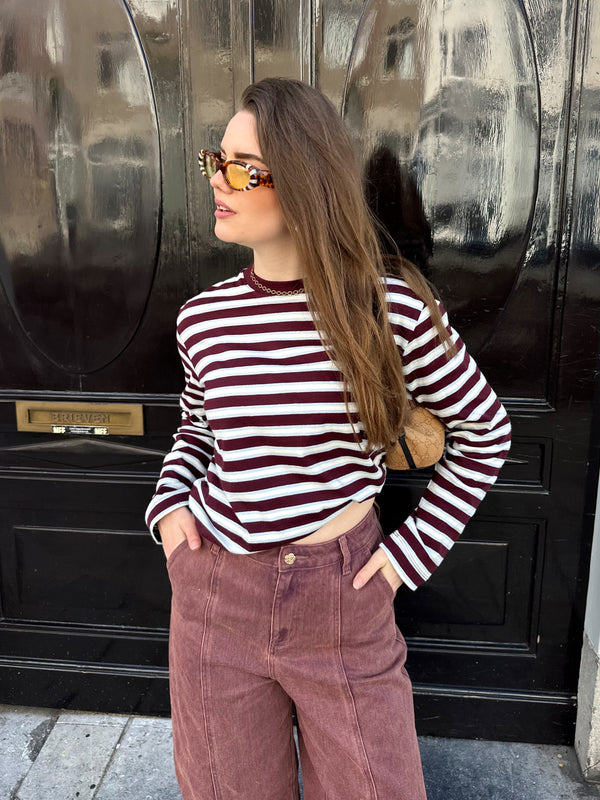Sophia boxy striped longsleeve bordeaux