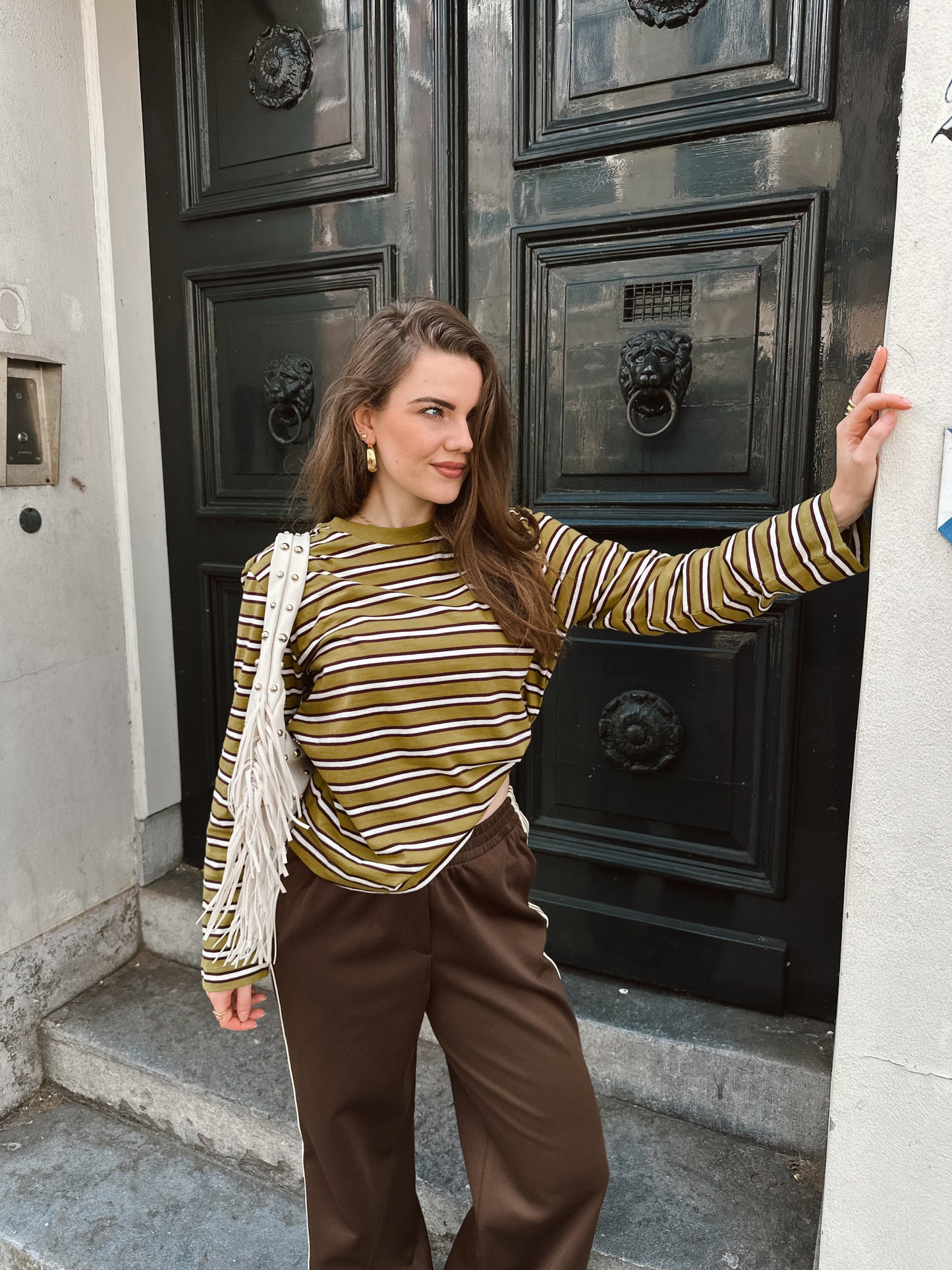Sophia boxy striped longsleeve green