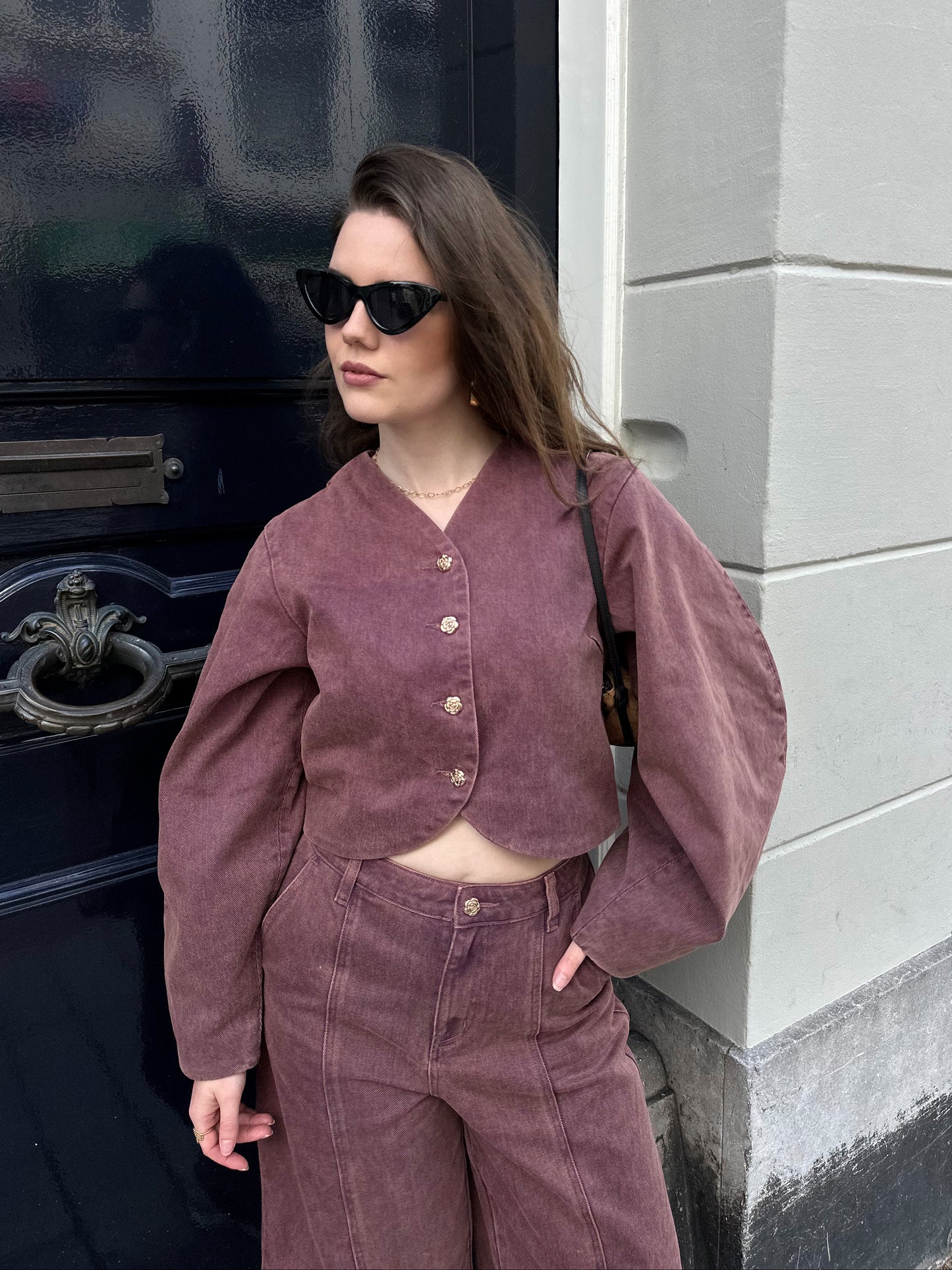Studio Amaya Kael denim jacket bordeaux