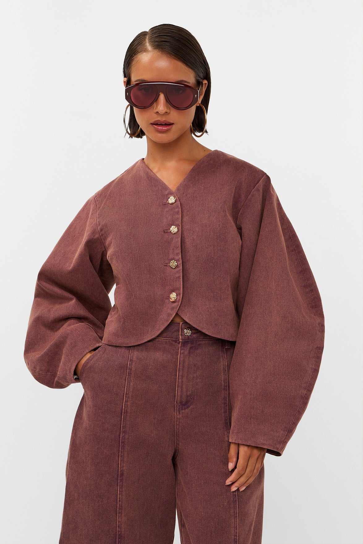Studio Amaya Kael denim jacket bordeaux