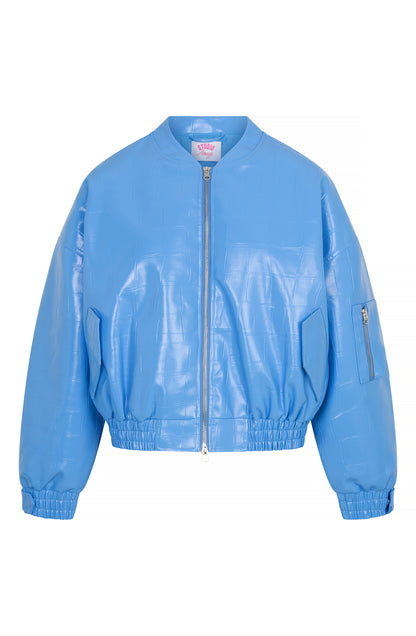 Studio Amaya Nox leer look bomber jacket blue