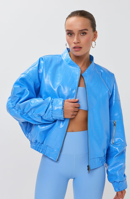 Studio Amaya Nox leer look bomber jacket blue
