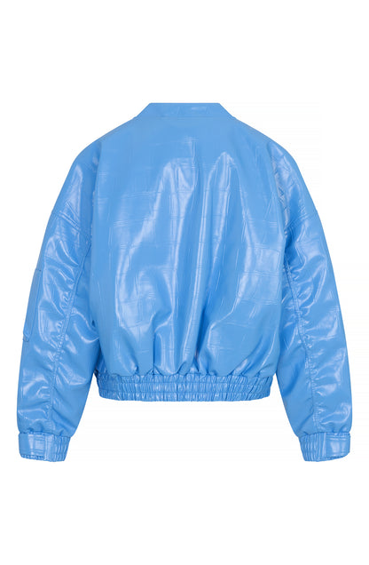 Studio Amaya Nox leer look bomber jacket blue