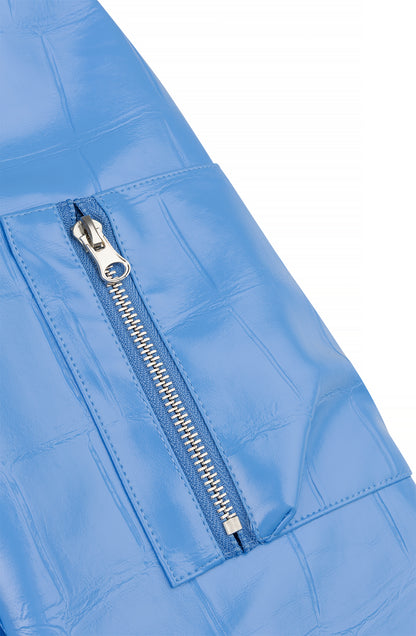 Studio Amaya Nox leer look bomber jacket blue
