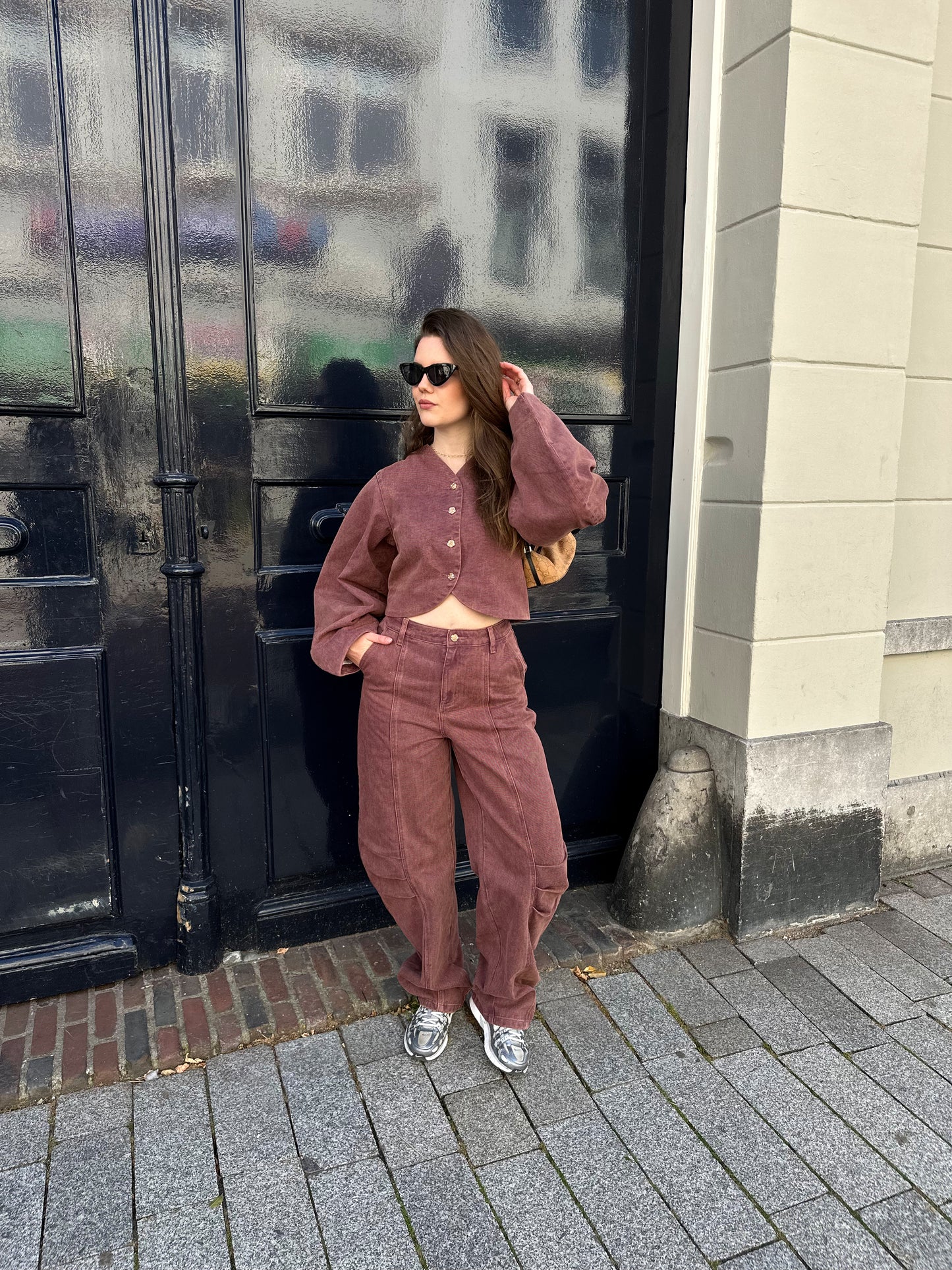 Studio Amaya Kael denim jacket bordeaux