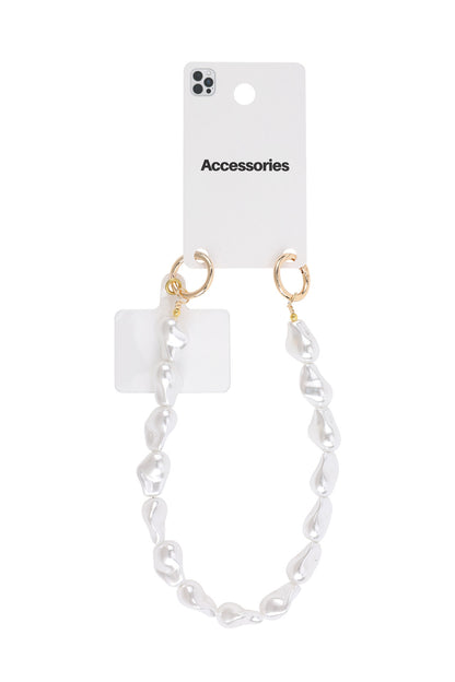 Telefoonkoord met Pearl charms wit