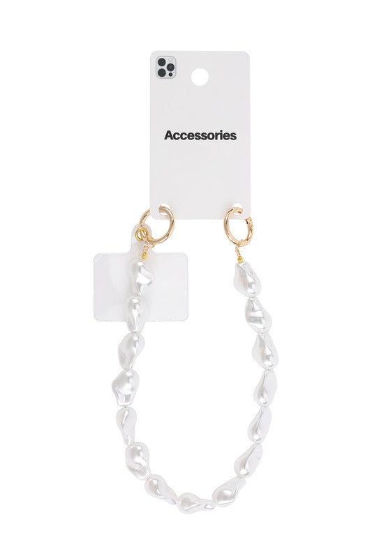 Telefoonkoord met Pearl charms wit