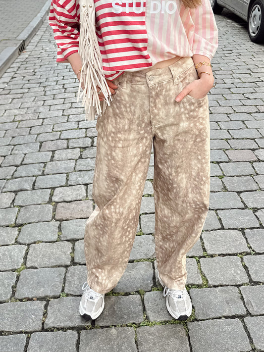 Nora Bambi Print Hose Baggy Balloon Fit Beige